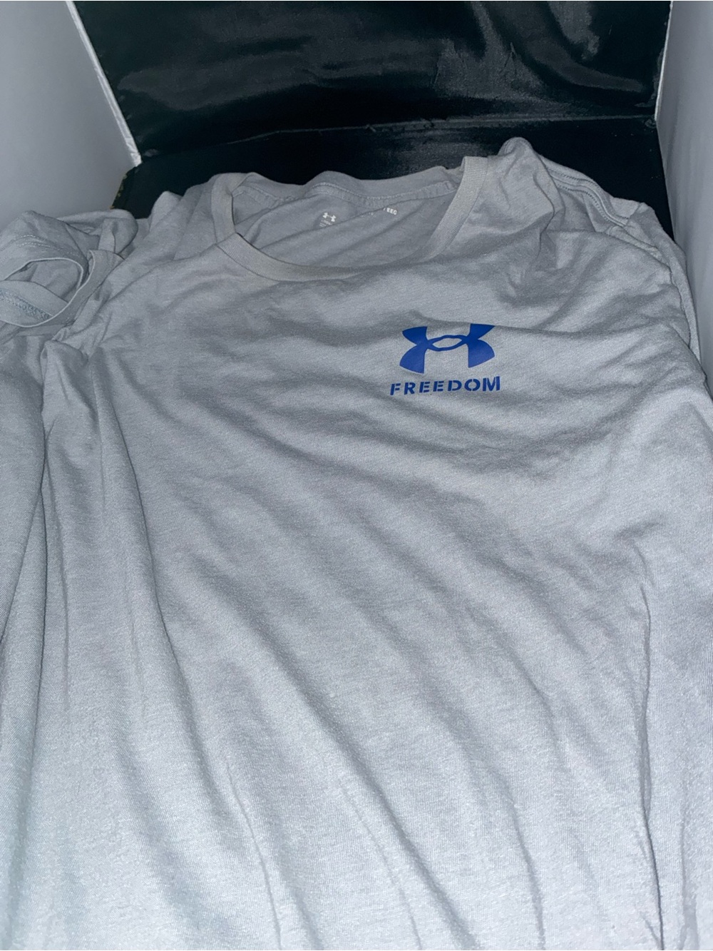 Under Armour Light Gray Freedom Short Sleeve Performance Tee with Blue Logo